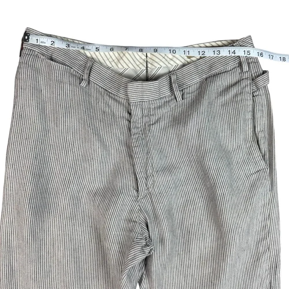 Banana Republic Men's Striped Cream And Grey Linen Trousers